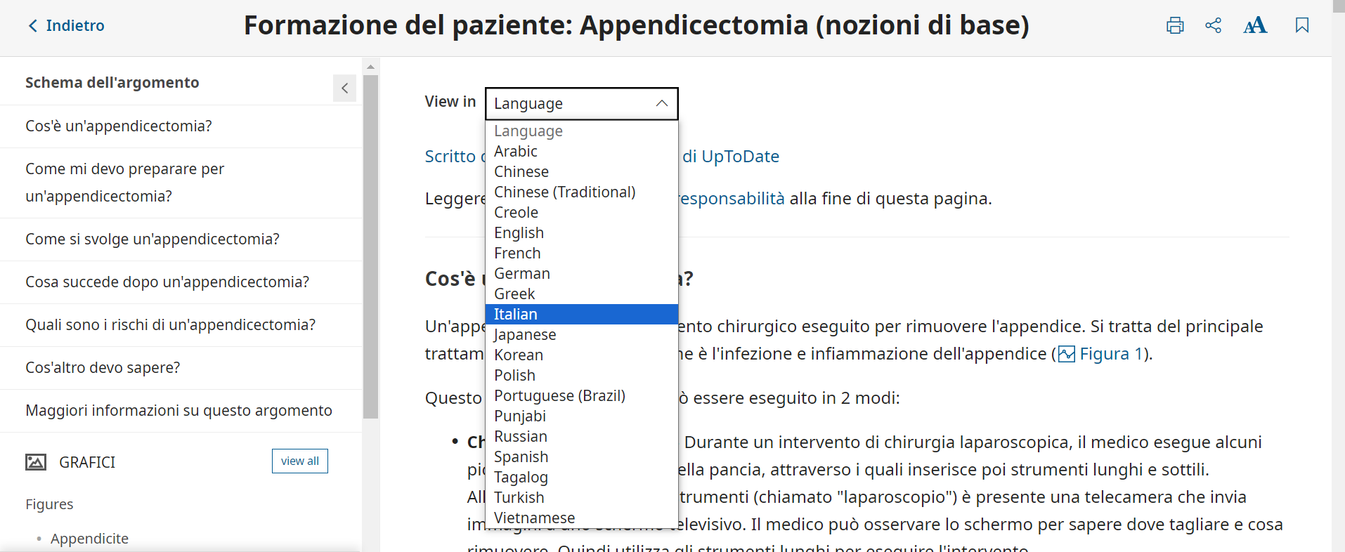 dove si trovano in uptodate i contenuti educativi per i pazienti pazienti